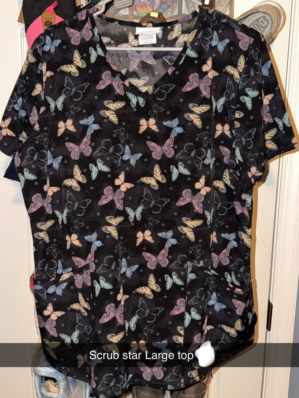 Scrubstar Black Butterfly Print Scrub Top
